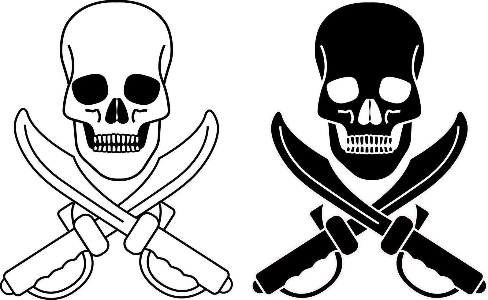 Pirate Skull with crossed swords or cutlasses in black and white isolated on a white background vector