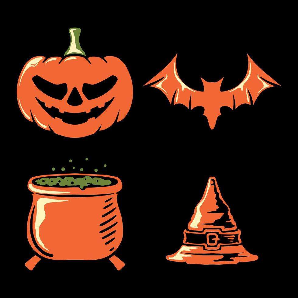 Halloween element illustration set, Isolated on black background. vector