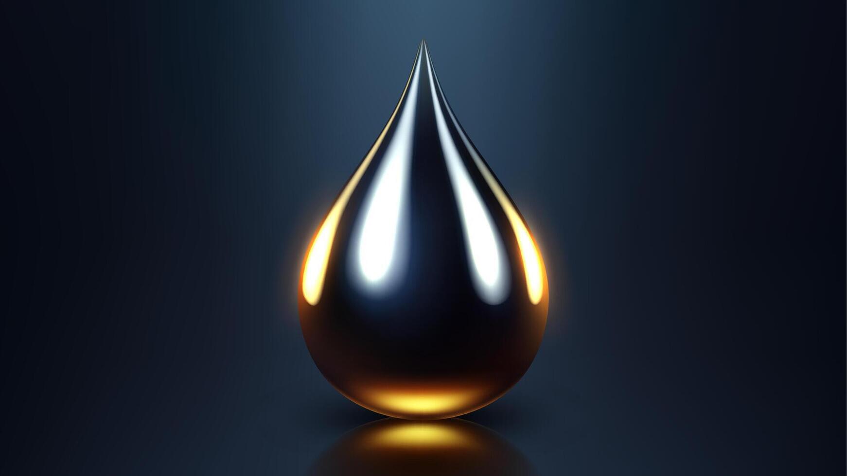 High Quality Glossy Crude Oil Drop Isolated on Dark Background, Chrome Shiny Droplet, Illustration vector
