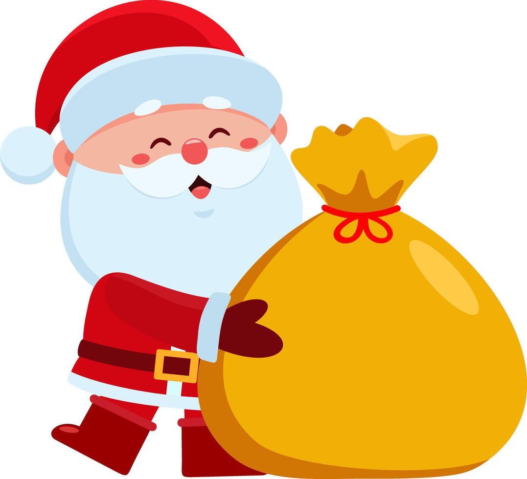 Cute Santa Claus Cartoon Character With A Sack Full Of Gifts vector