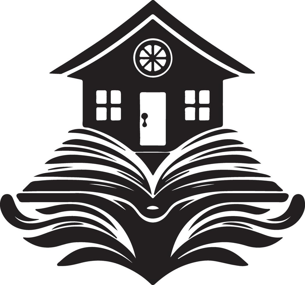 Education logo art and illustration with open book and building. vector