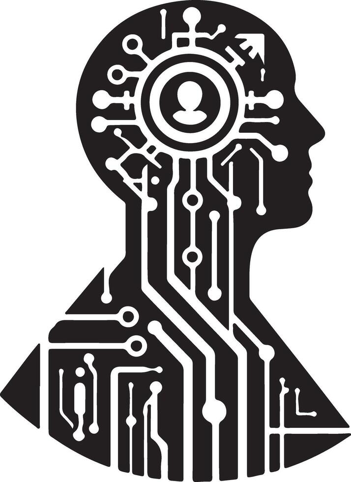 Futuristic technology logo illustration with human head circuit board patterns vector