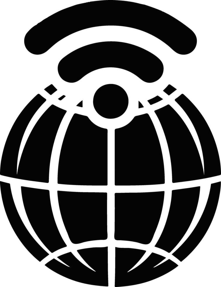 A Wi-Fi signal icon that also resembles a planet with orbiting rings, symbolizing digital communication across the globe. vector