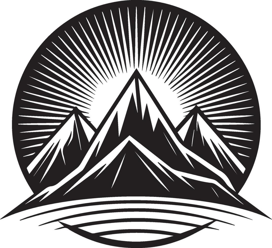 A silhouette image of a mountain and sun, best for logo design and t shirt design. vector