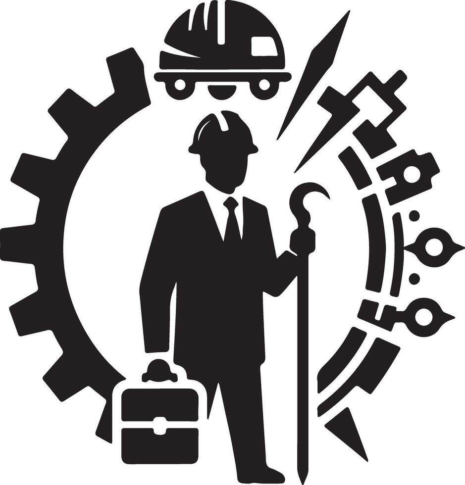 Civil engineering logo with human silhouette and gear vector