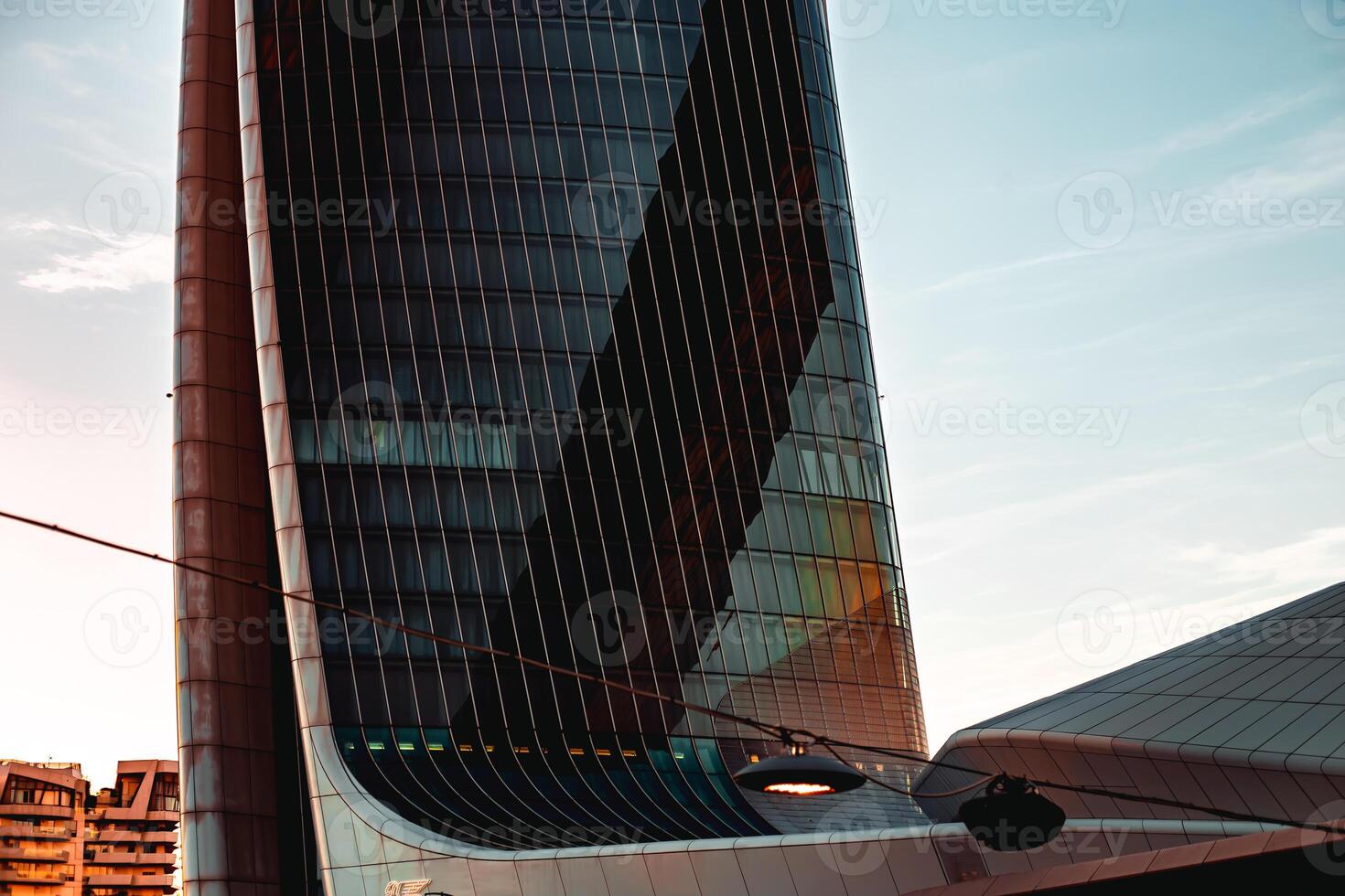 Glass buildings in Milan, Italy. CityLife Shopping District. Finance, economics, future concepts photo