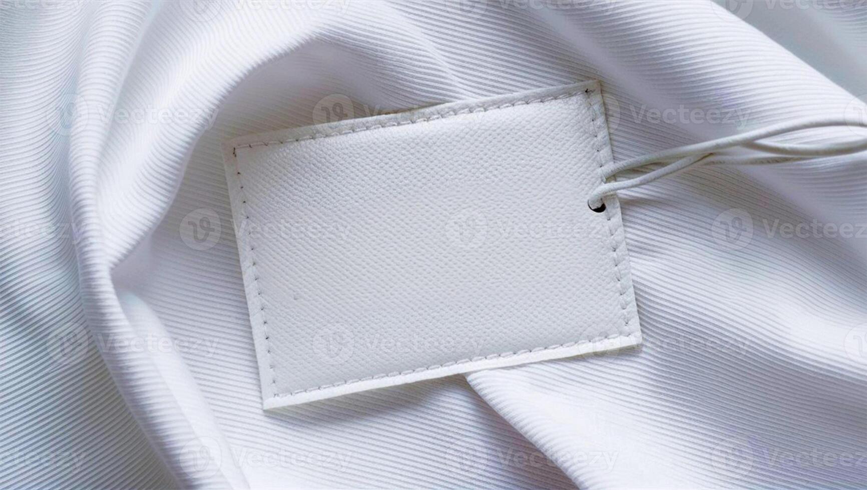 Mockup of a Blank White Leather Tag With Stitched Edges photo