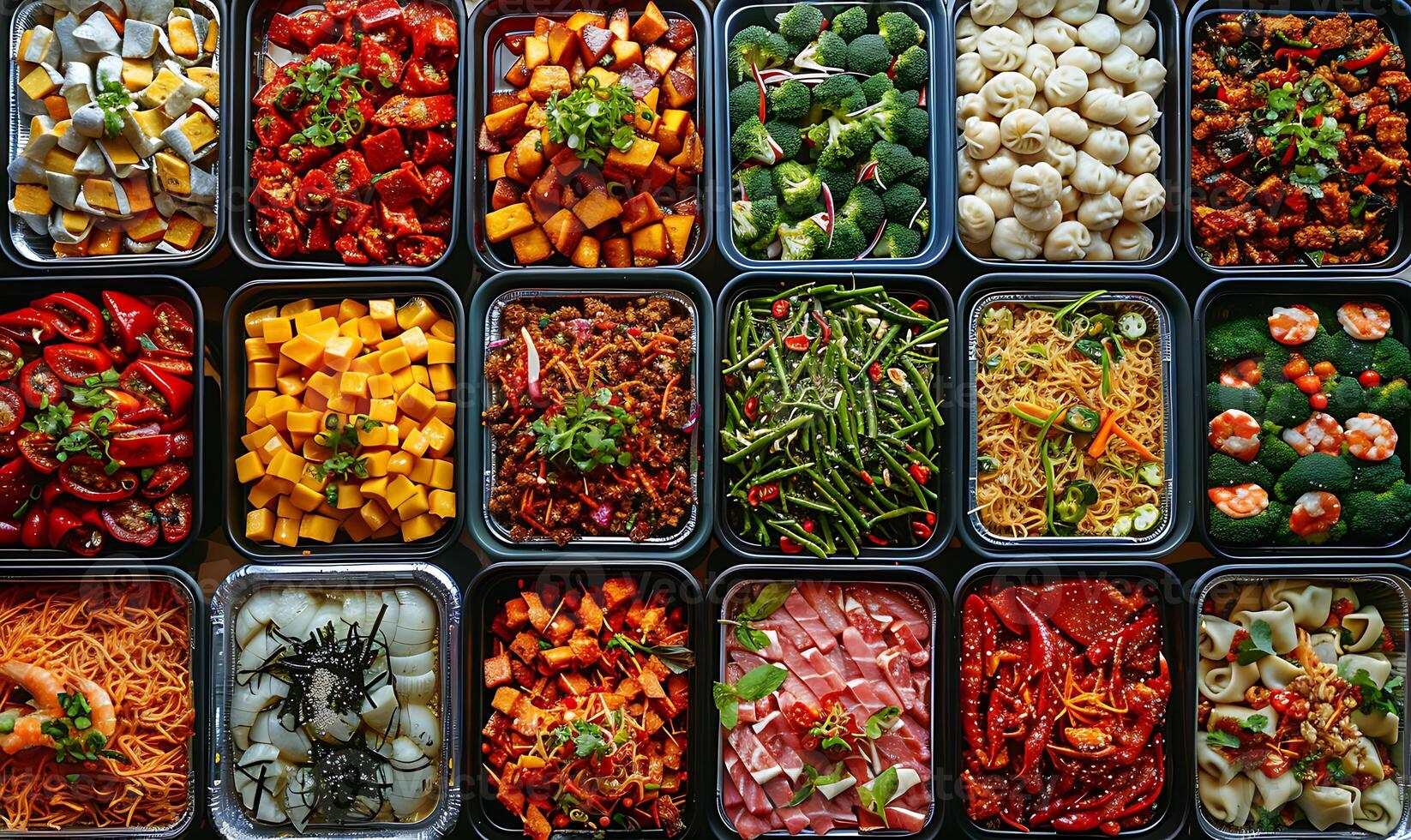 Feast from Above Vibrant Containers Overflowing with Delightful Cuisine photo