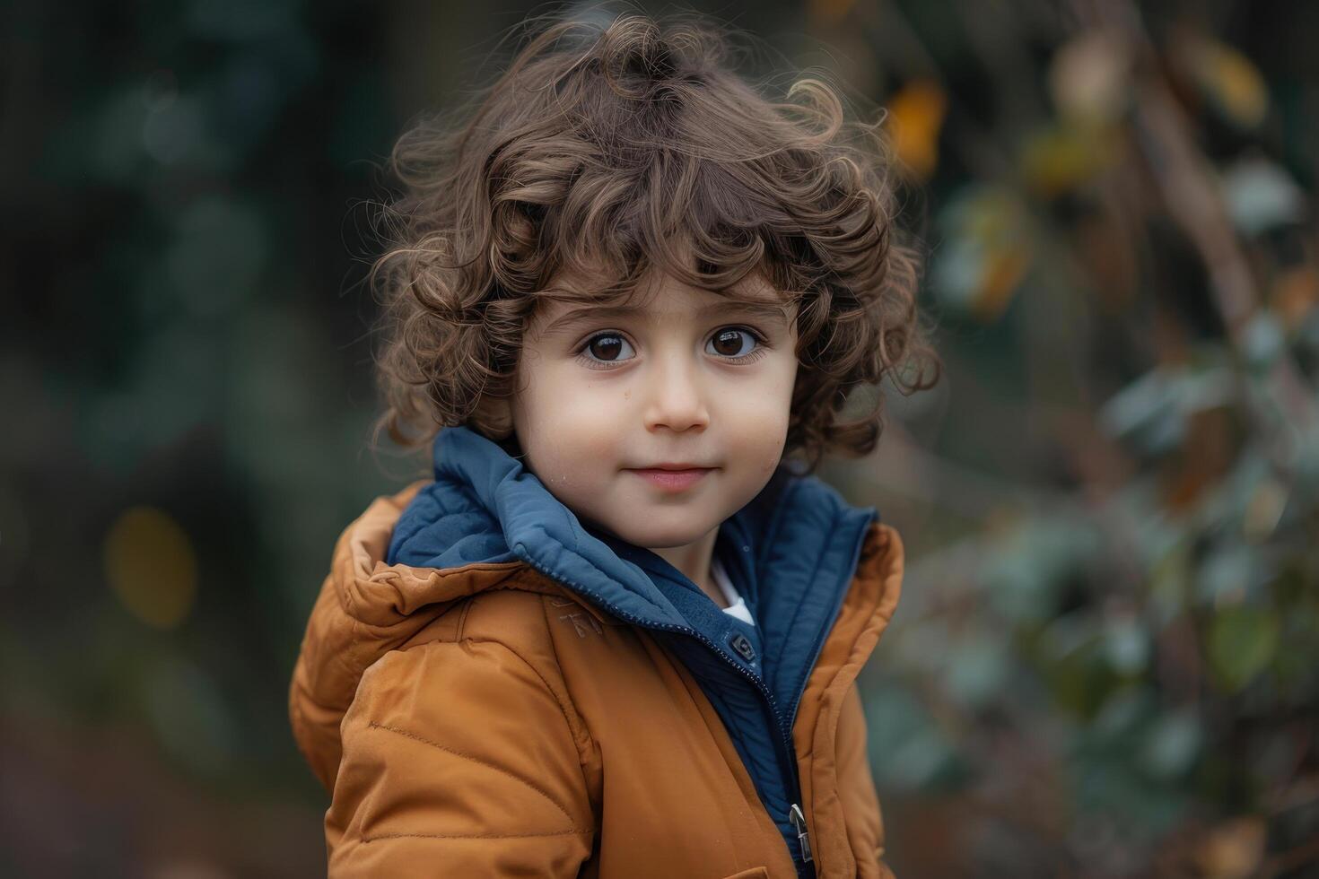 Close-up Portrait of a Young Boy with Curly Brown Hair photo