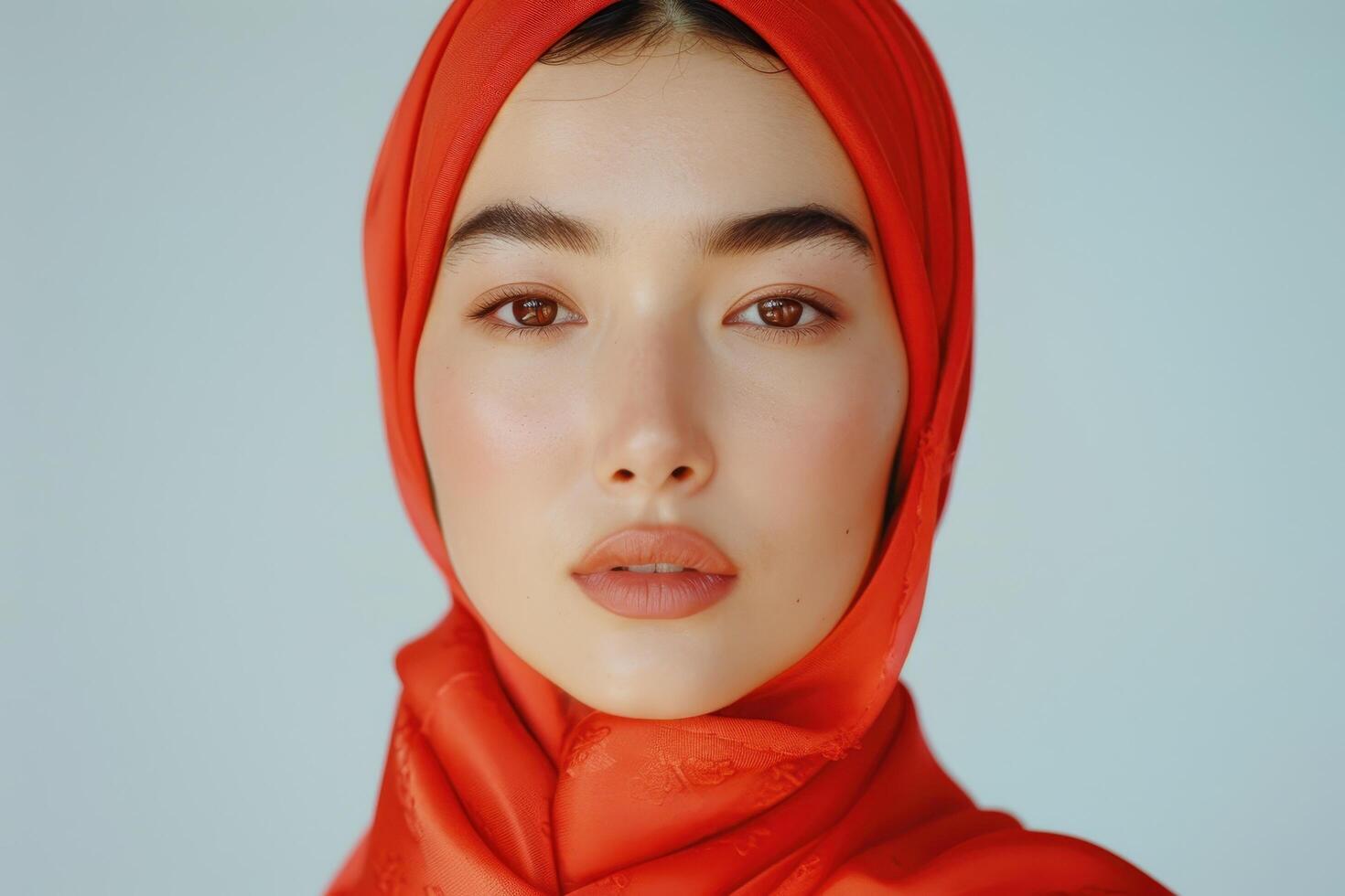 Close-up Portrait of a Woman Wearing a Red Scarf photo