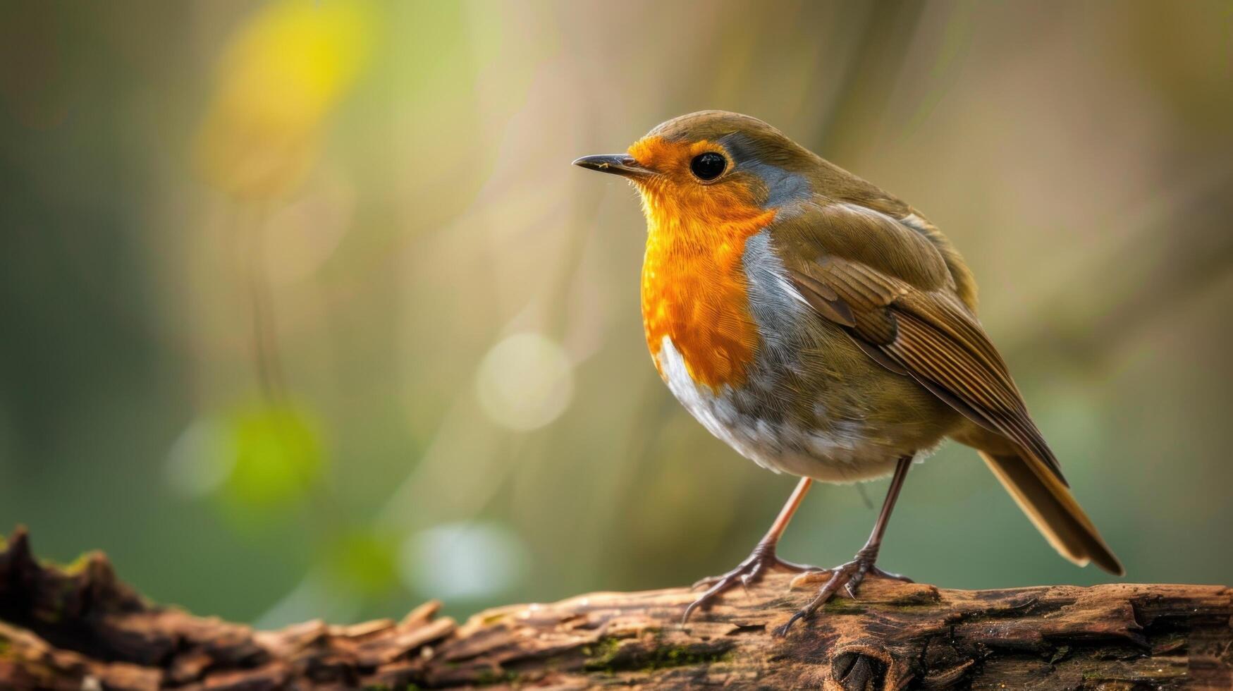 European Robin Perched on a Branch with a Blurred Background photo