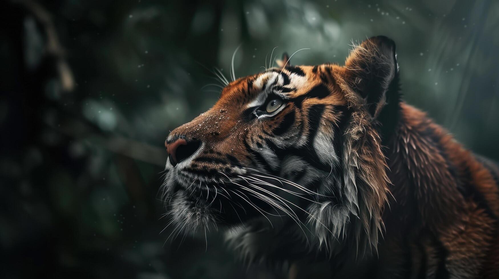 Close-up of a Tiger's Face with Rainwater Droplets photo