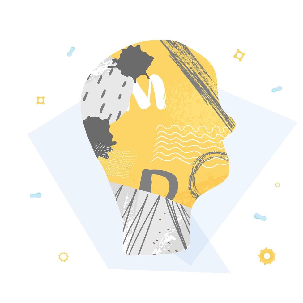 Mental concept. head with collage decor. vector