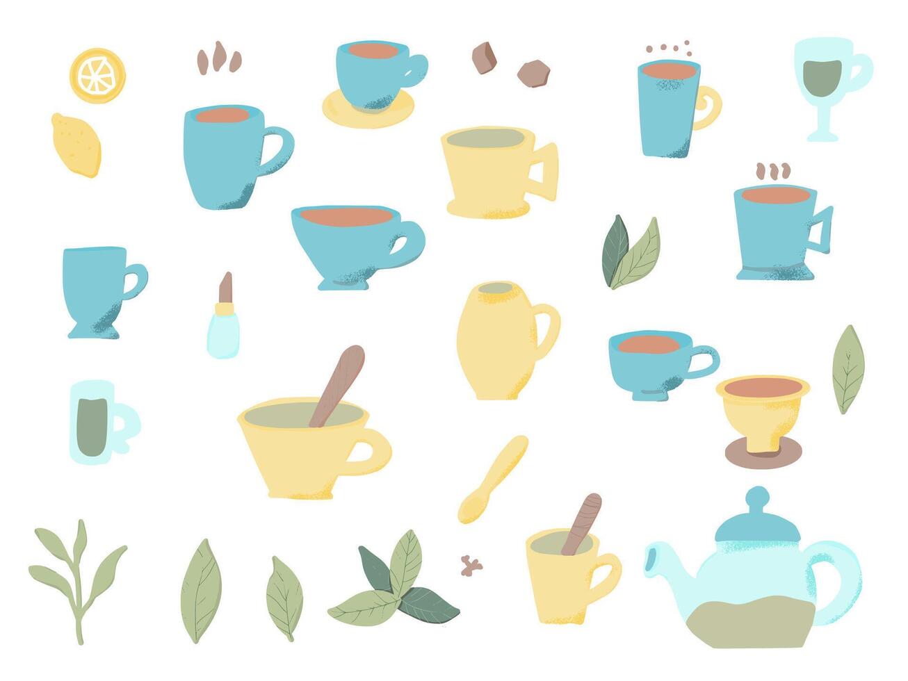 Tea set. Cups and teapots. illustration. vector