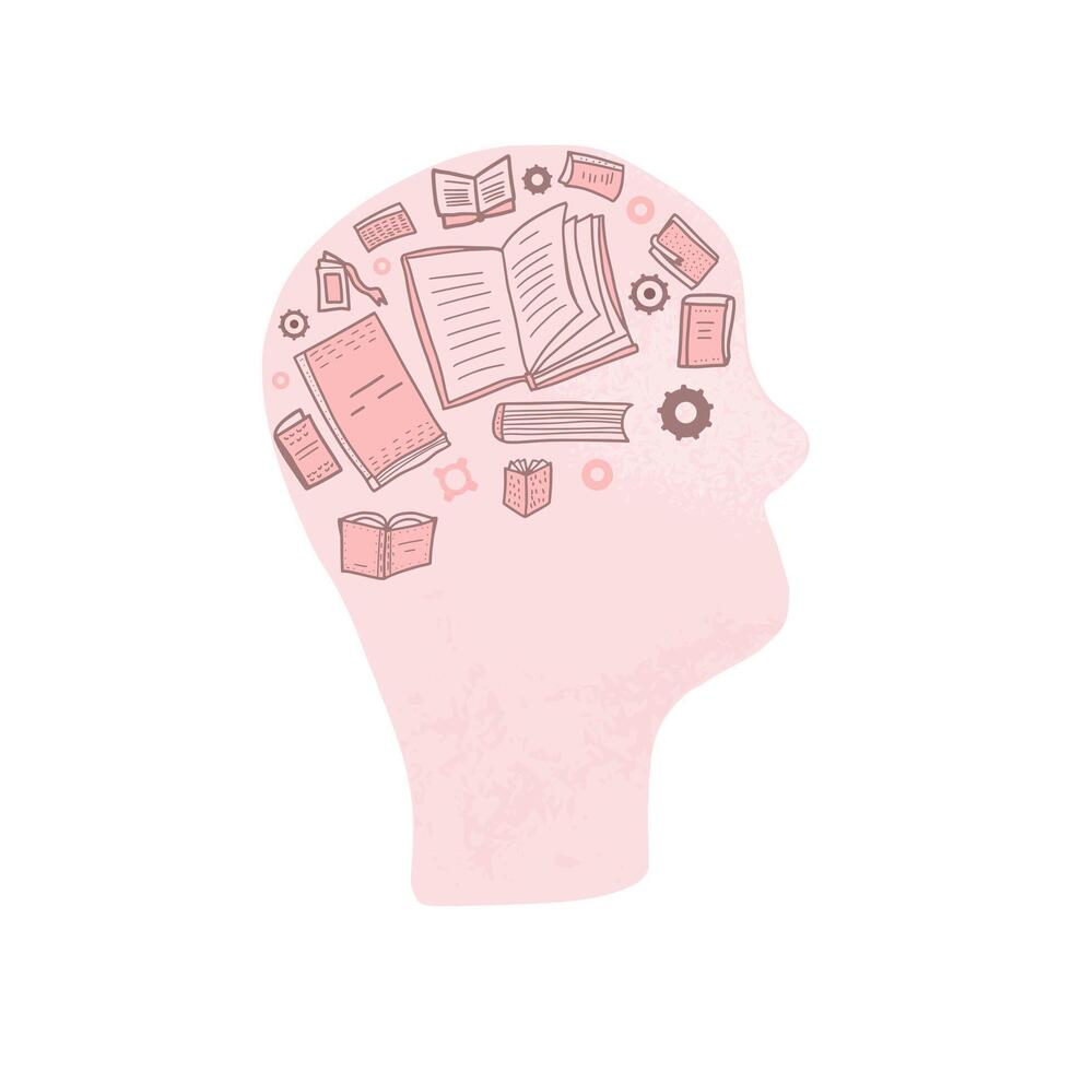 Reading concept. head with books decoration. vector