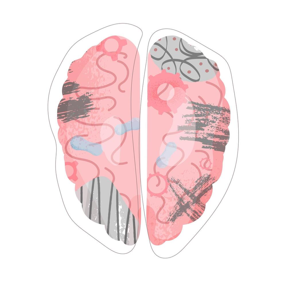 Mental concept. brain with collage decor. vector