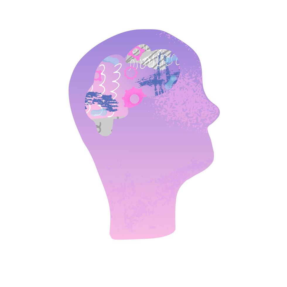 Mental concept. head with collage decor. vector