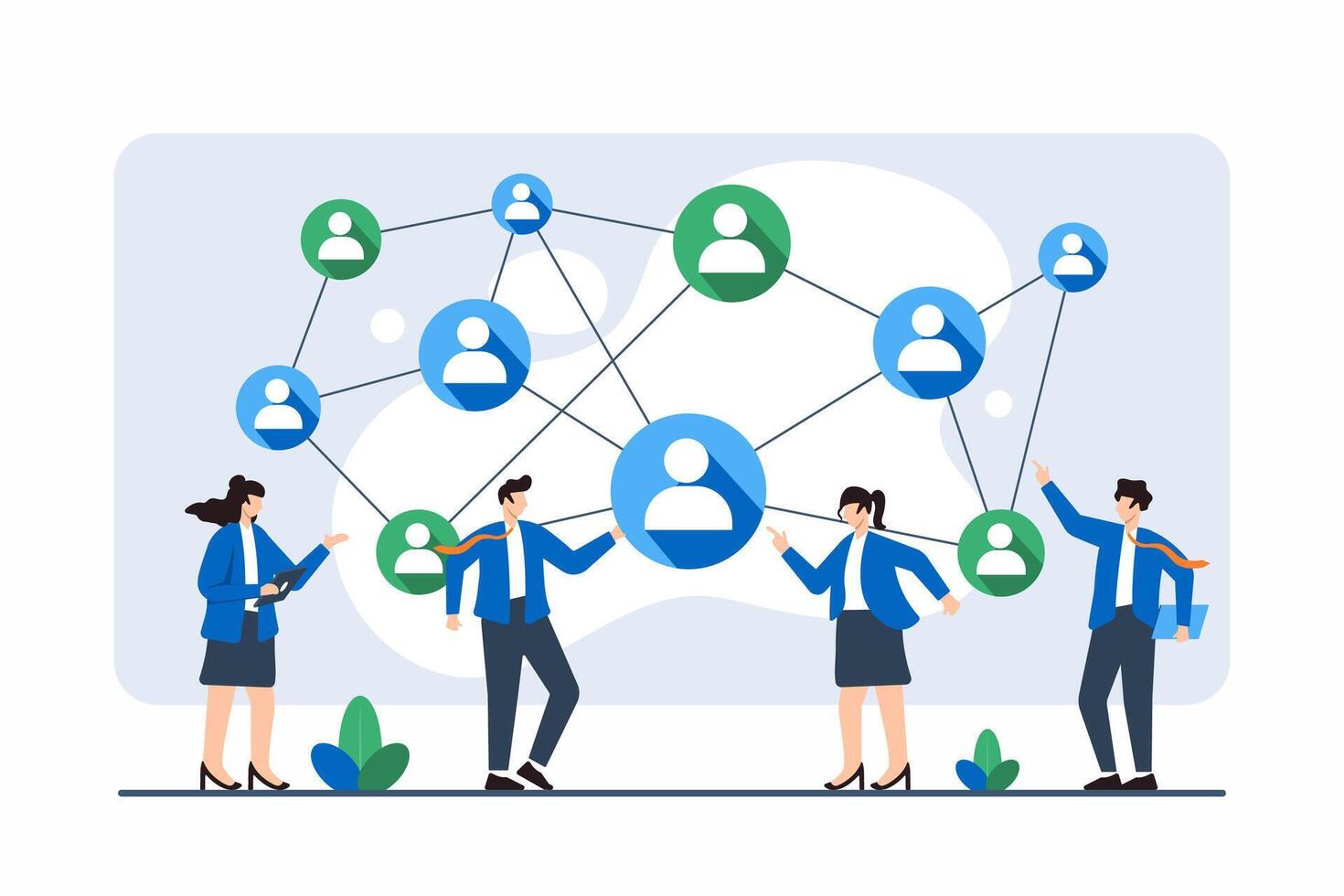 Flat illustration of employees connecting dots to form strategic business plan vector