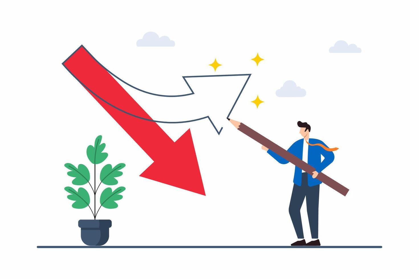 Flat illustration of businessman draw new arrow to change direction vector