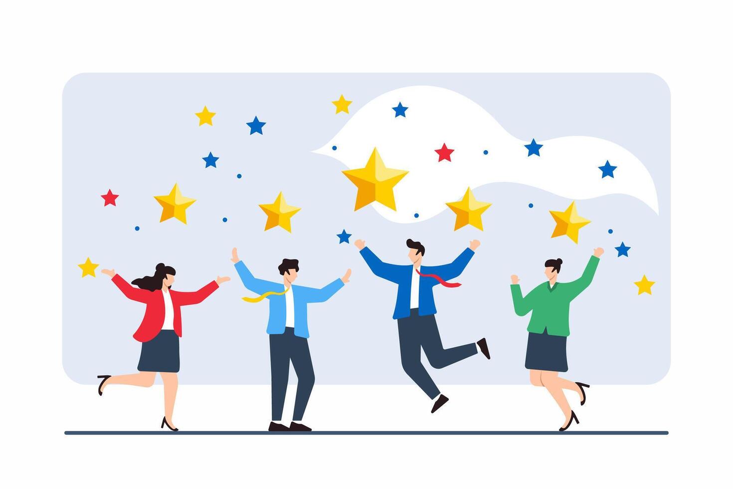 Flat illustration of professionals catching falling stars, symbolizing capturing business opportunities vector