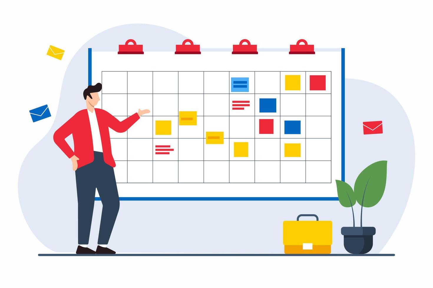Flat illustration of project manager tracking milestone achievements with interactive kanban board vector