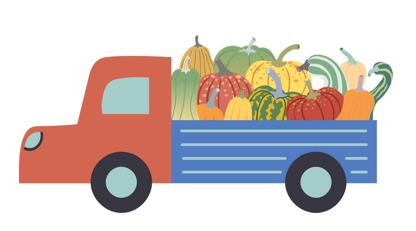 fall truck with pumpkins vector