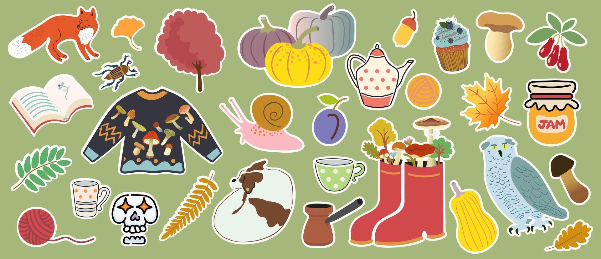 autumn fall illustrations set vector