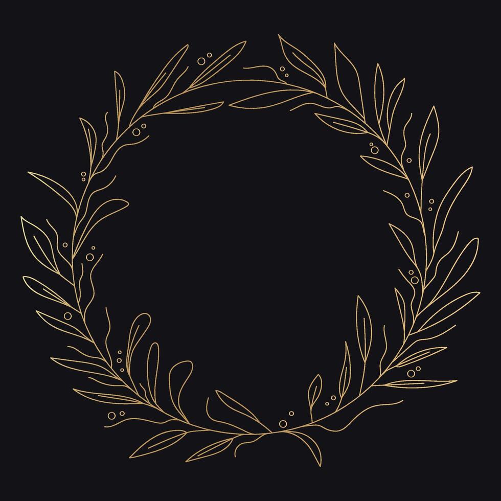 Gold frame made of plant elements, Elegant circle frame for print vector