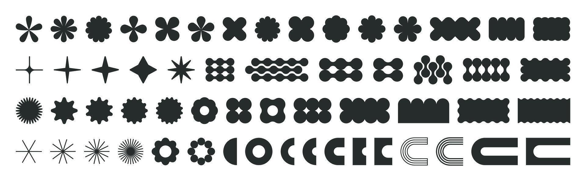 Brutal abstract shapes. Geometric contemporary figures, brutalism graphic elements flat Illustration set. Minimalist design shapes collection vector