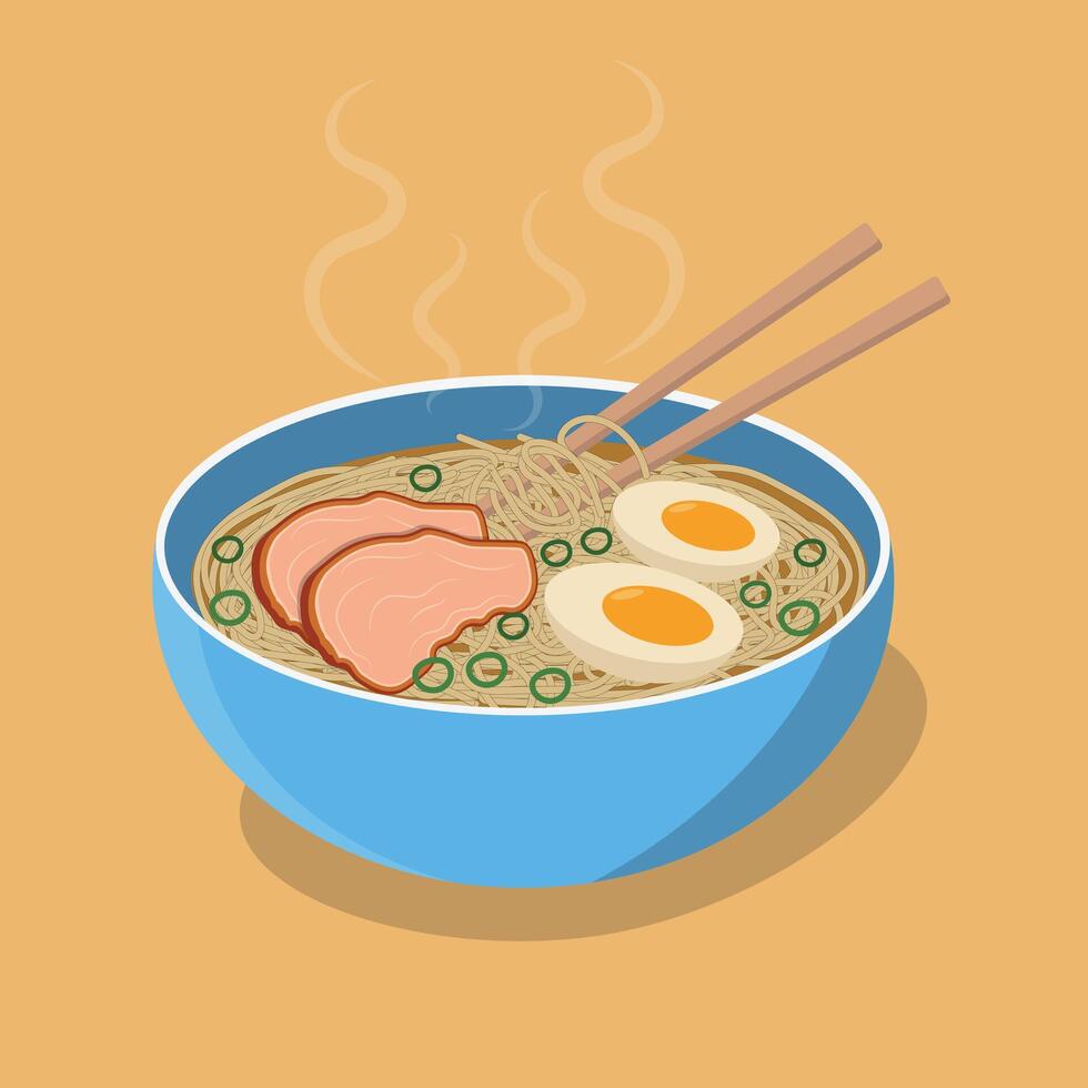 Hot ra men soup in a bowl. vector