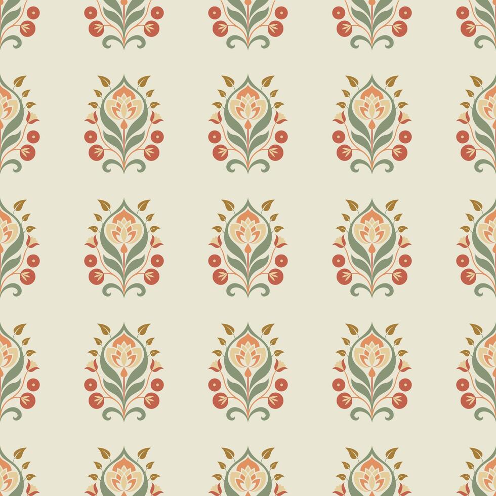 a pattern with flowers and leaves on a beige background vector