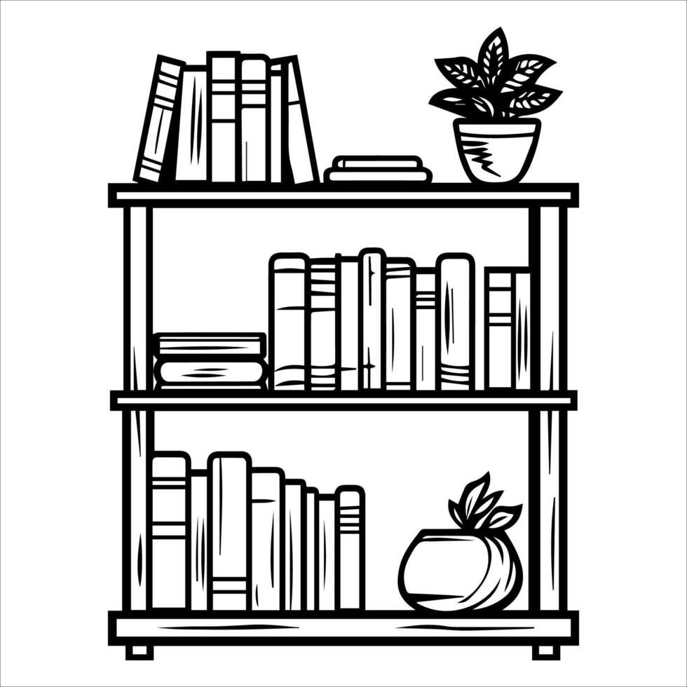 Bookshelf icon or modern line symbol. line art and icon design with bold outline. Black and white Pixel Perfect minimalistic symbol isolated white background. Silhouette simple thin sign vector