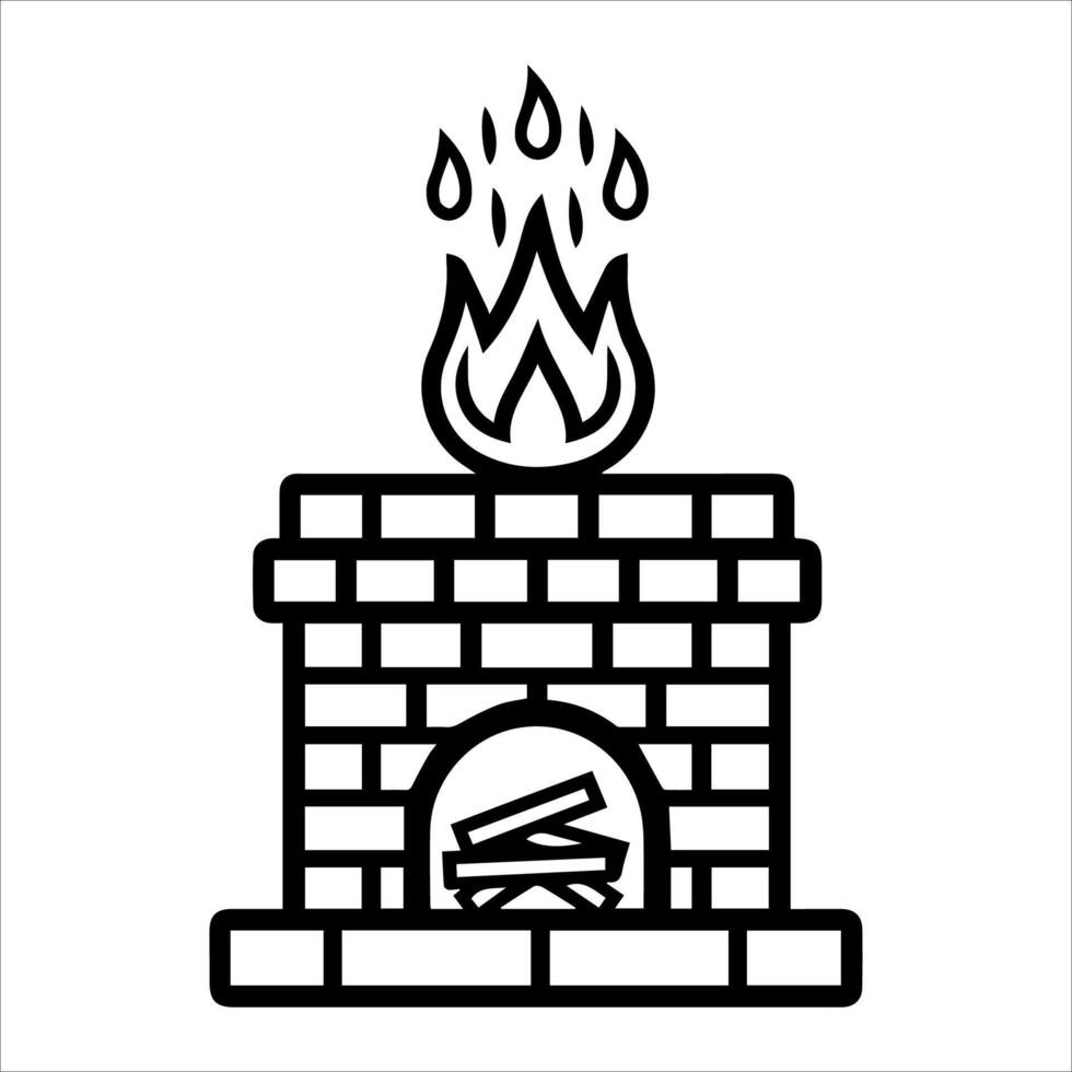 Fireplace icon or modern line symbol. line art and icon design with bold outline. Black and white Pixel Perfect minimalistic symbol isolated white background. Silhouette simple thin sign vector