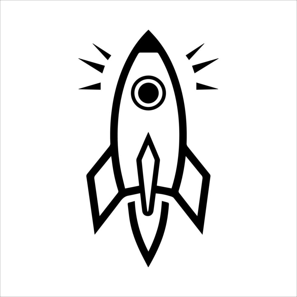 Rocket icon or modern line symbol. line art and icon design with bold outline. Black and white Pixel Perfect minimalistic symbol isolated white background. Silhouette simple thin sign vector