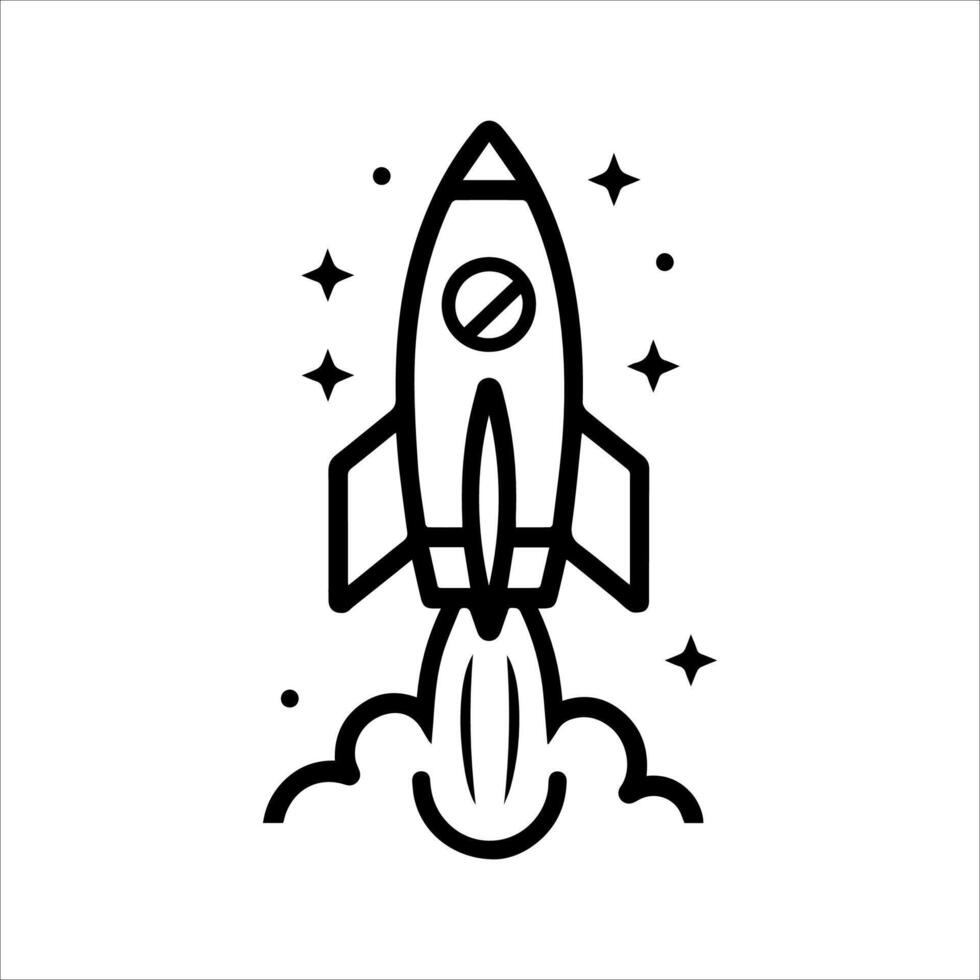 Rocket icon or modern line symbol. line art and icon design with bold outline. Black and white Pixel Perfect minimalistic symbol isolated white background. Silhouette simple thin sign vector