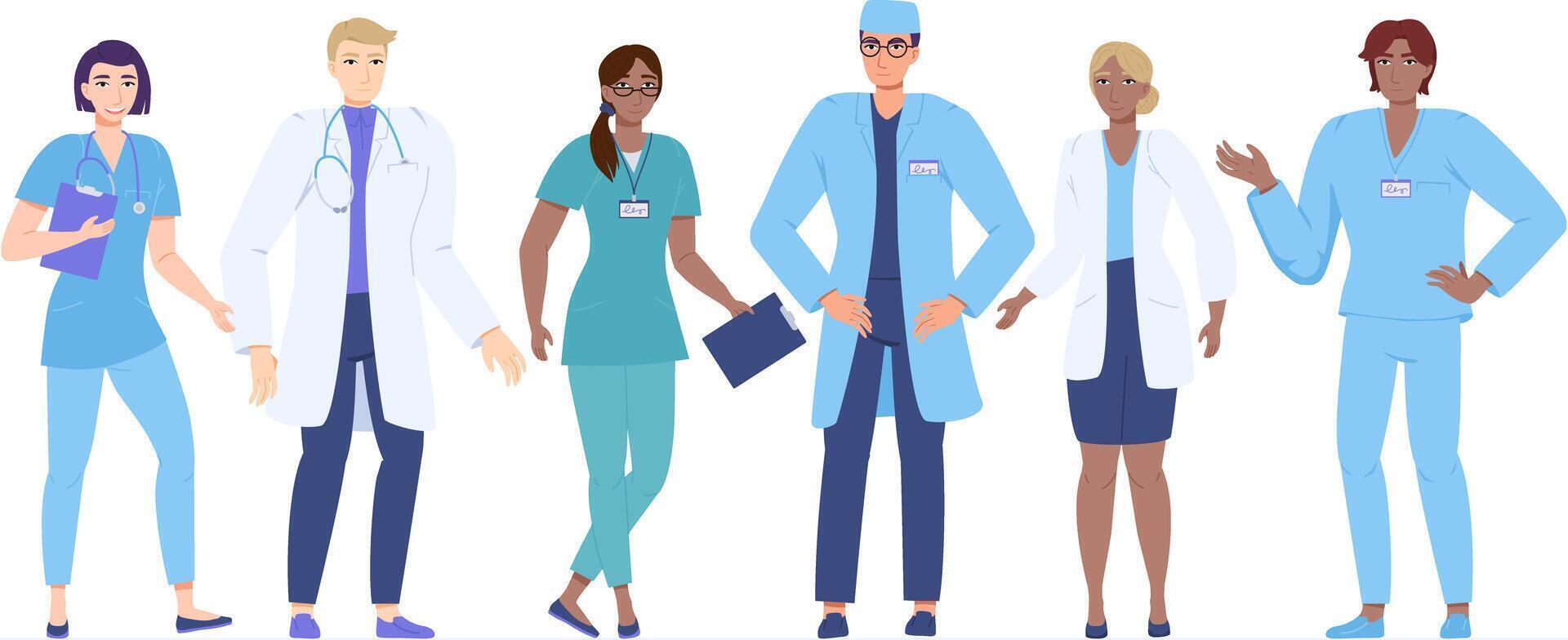 Medic student characters set. Diversity hospital medical staff concept. Stock illustration isolated on white background in flat style. vector