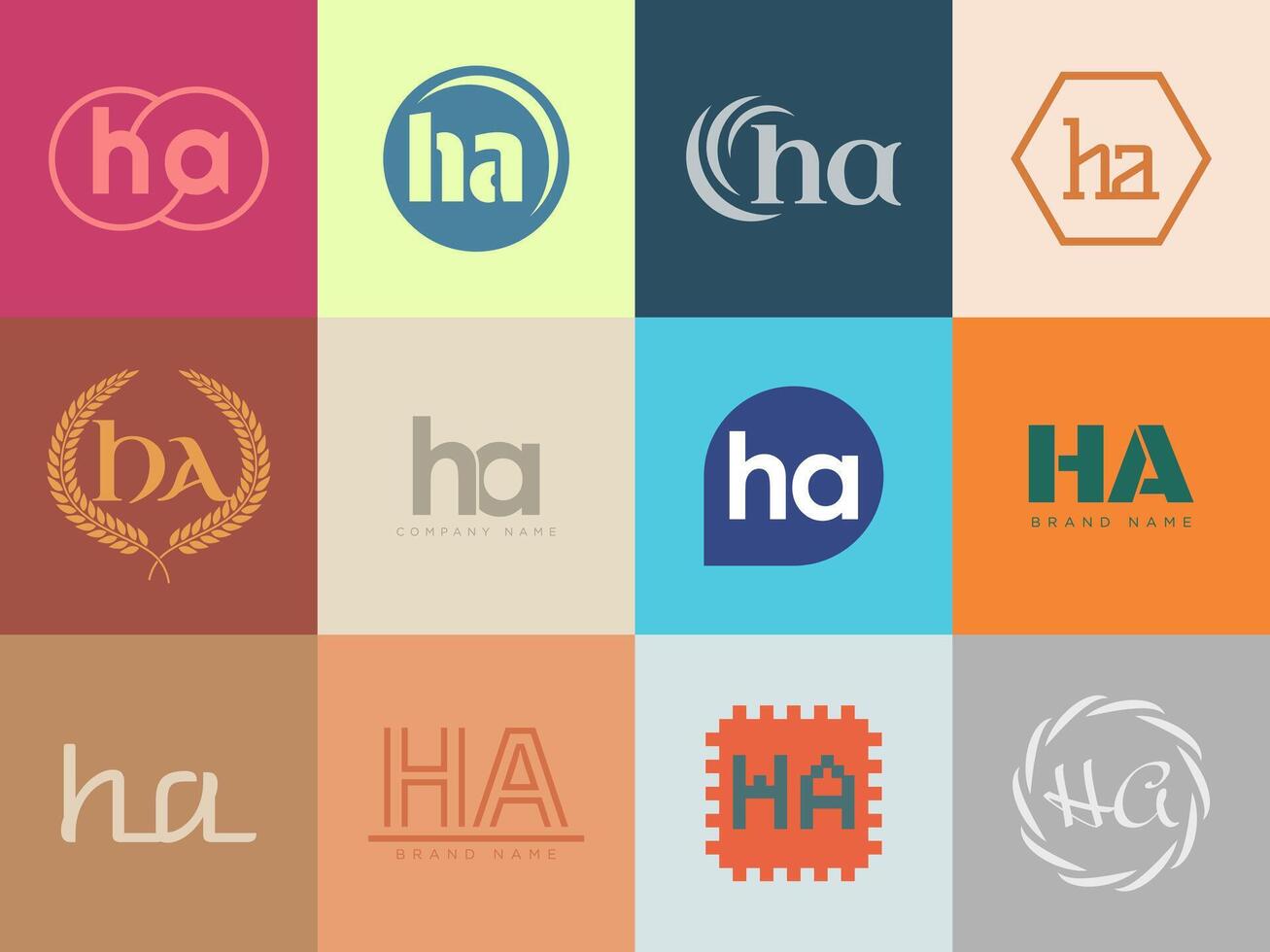 HA logo company template. Letter h and a logotype. Set different classic serif lettering and modern bold text with design elements. Initial font typography. vector