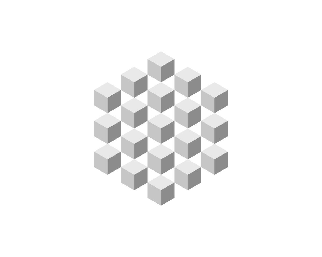 Cube logo, geometric design. Box logotype company, trendy tech emblem in pixel style. vector