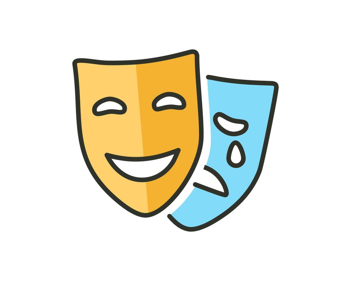 Comedy and Tragedy Masks. Masquerade Mask, Comic and Tragic Icon for Theater or Carnival. vector
