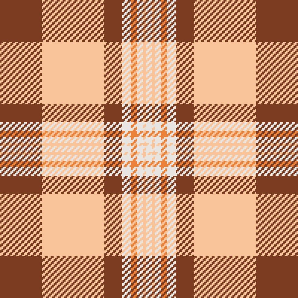 70s textile pattern background, bold check tartan. Minimalist fabric seamless texture plaid in orange and white colors. vector