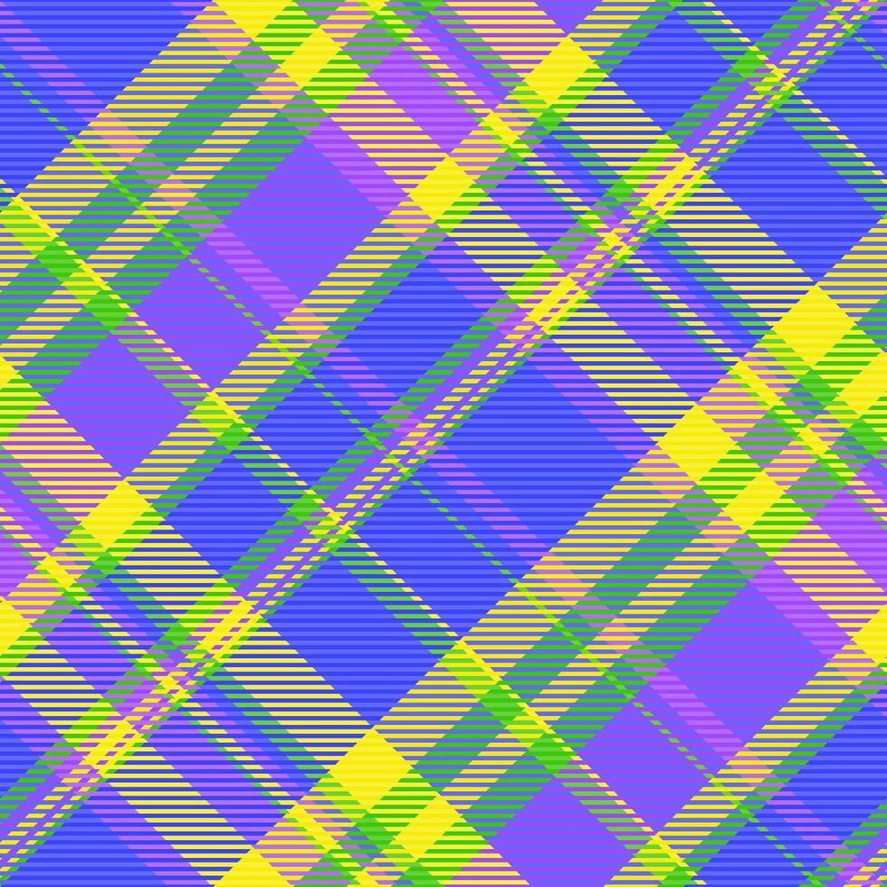 Thin pattern plaid check, long fabric background. Display texture tartan seamless textile in blue and violet colors. vector