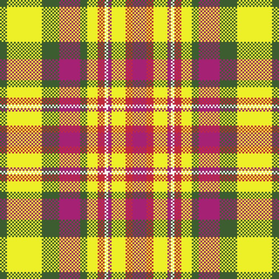 Pixel background design. Modern seamless pattern plaid. Square texture fabric. Tartan scottish textile. Beauty color madras ornament. vector