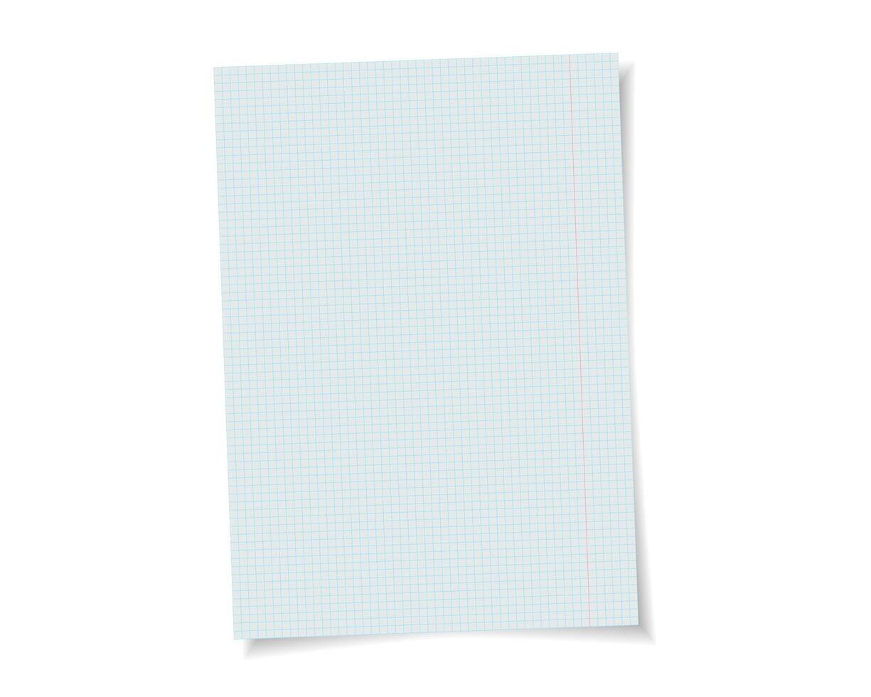 school note book paper with realistic shadow. White blank page isolated on background. Mock up template. vector