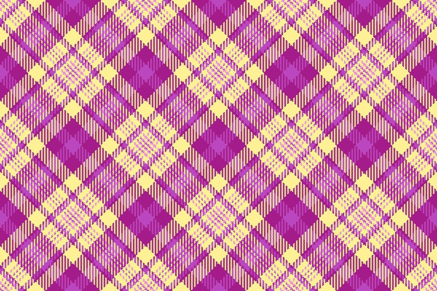 Worn plaid fabric, yuletide tartan background pattern. Store texture check seamless textile in pink and yellow colors. vector
