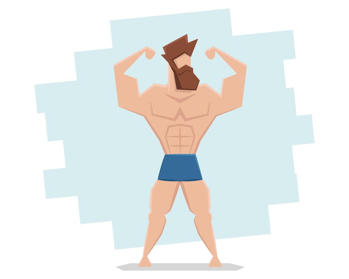 Hipster with a beard and athletic body. Strongman illustration. Modern geometric design flat style vector