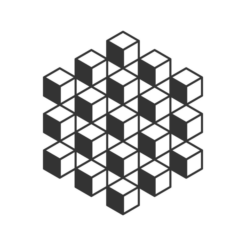 Cube logo, geometric design. Black and white Box logotype company, trendy techno emblem in isometric 3D style. vector