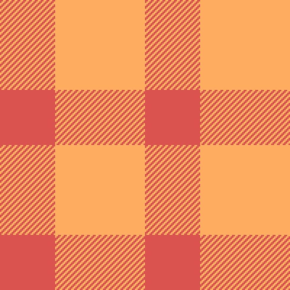 Close-up texture background check, winter tartan pattern seamless. Manufacturing fabric plaid textile in orange and red colors. vector