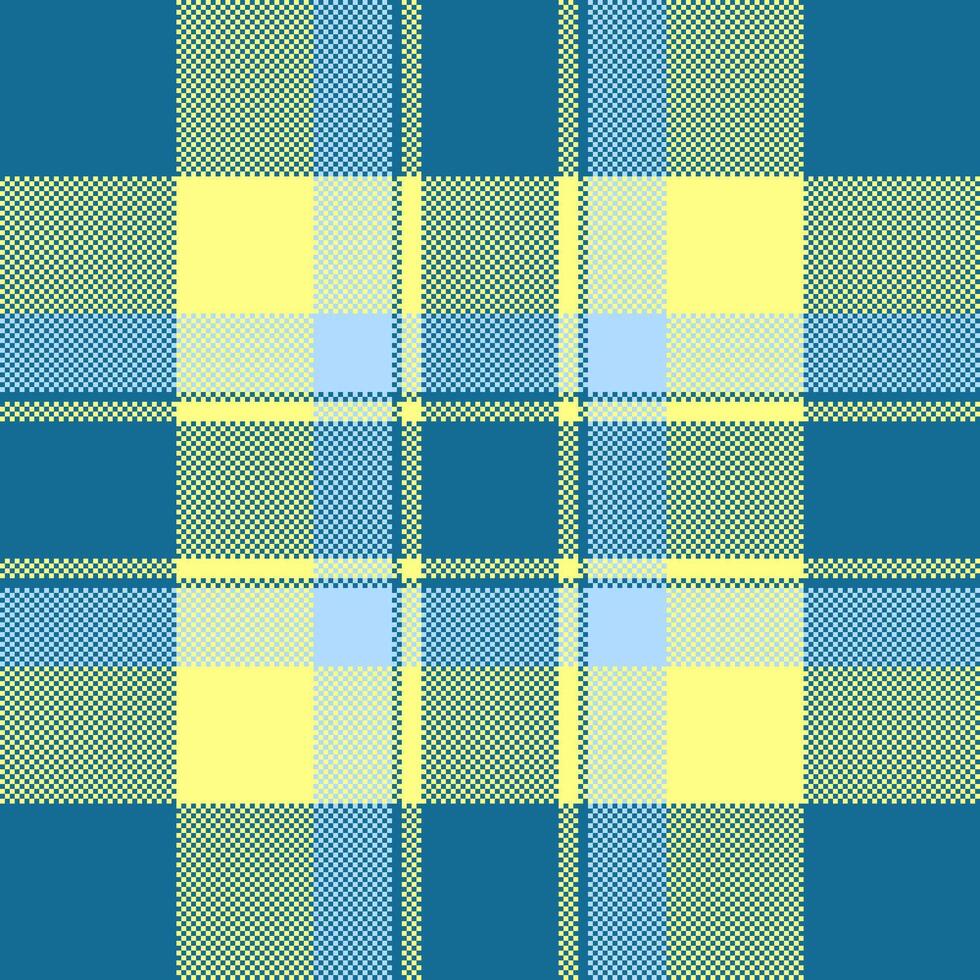 Repetitive texture pattern tartan, give check fabric textile. Sketching seamless background plaid in cyan and yellow colors. vector