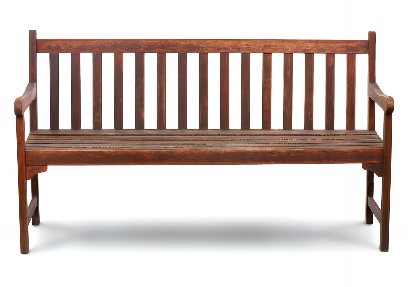 A wooden bench with seat and arms isolated on white background photo