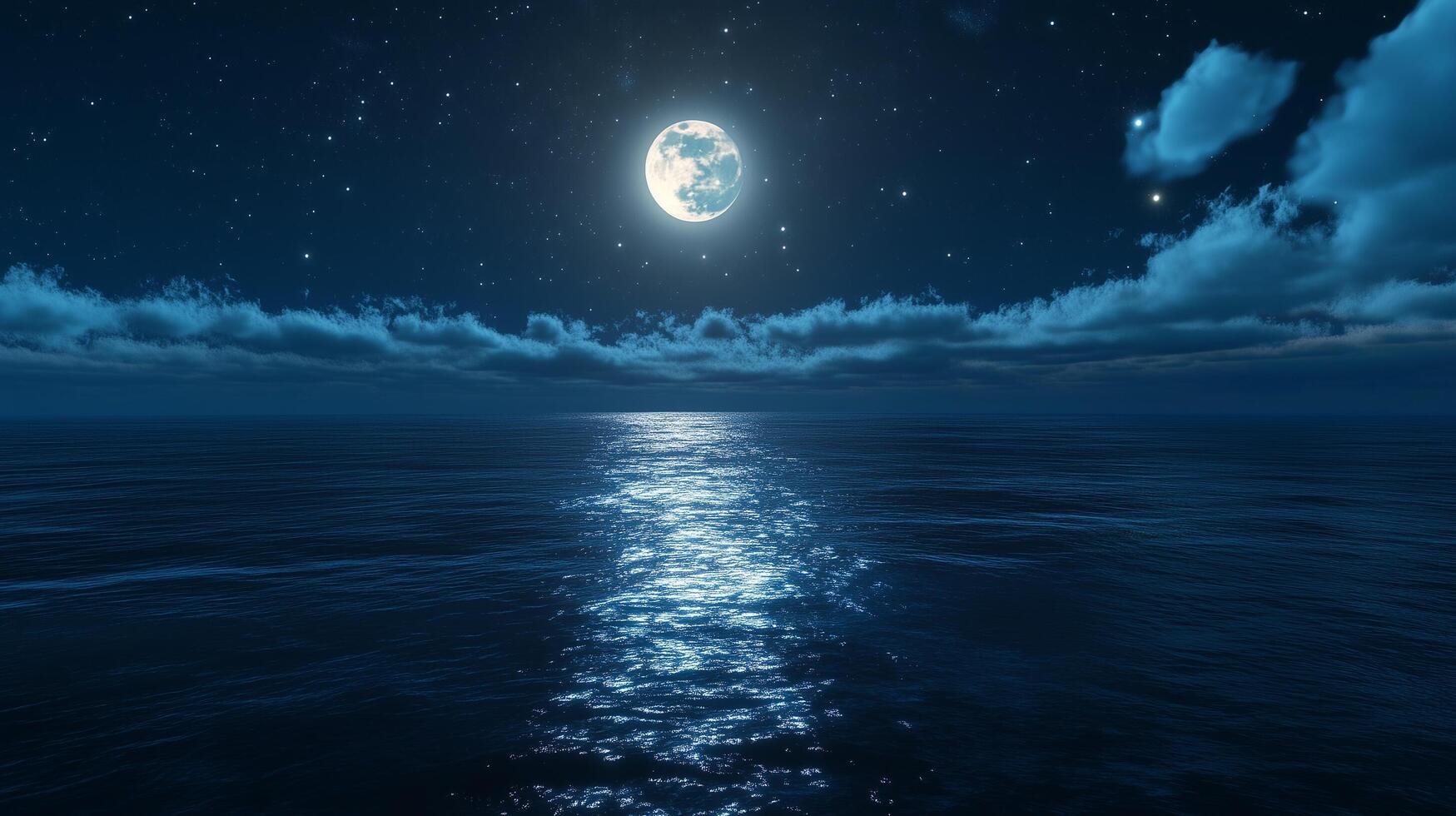 Night ocean landscape full moon and stars shine dark background wallpapers photo